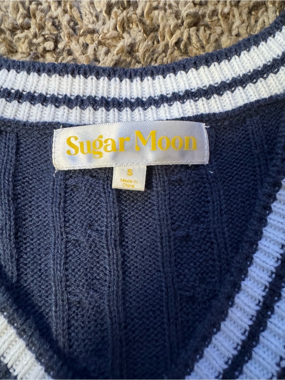 Cable Knit Navy V-Neck Sweater Vest with White Trim - Picture 2 of 2